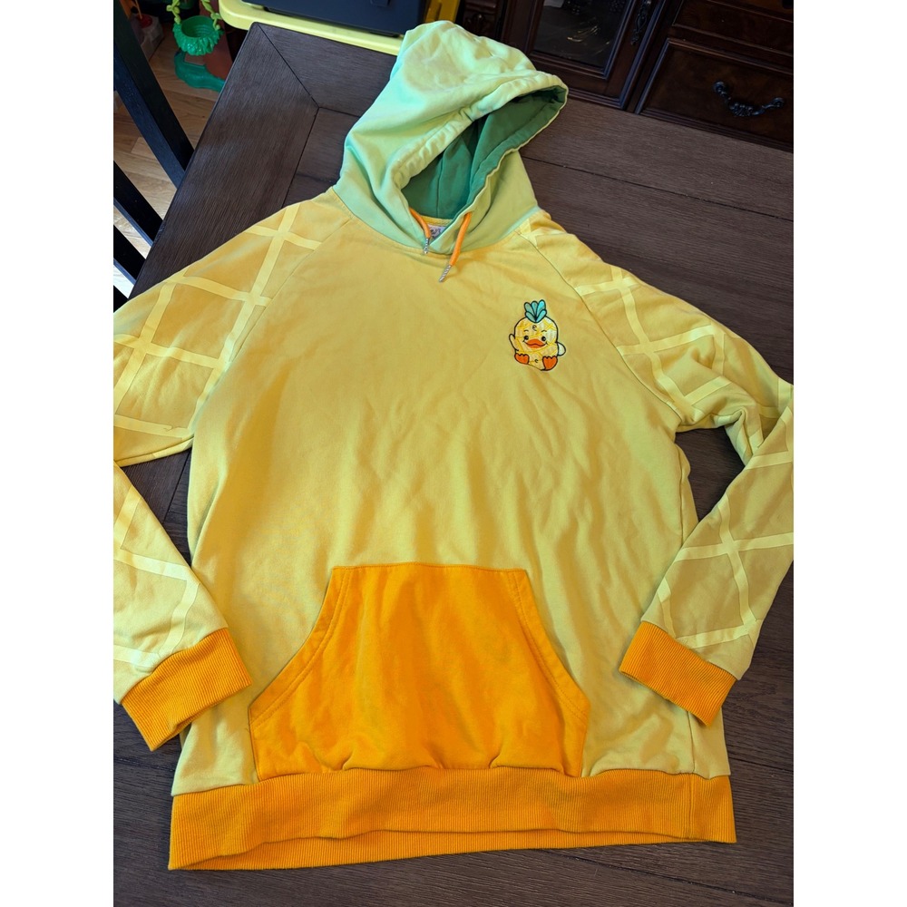 Moriah Elizabeth Hoodie Women L Pebbles Pineapple Duck Yellow Green Pullover